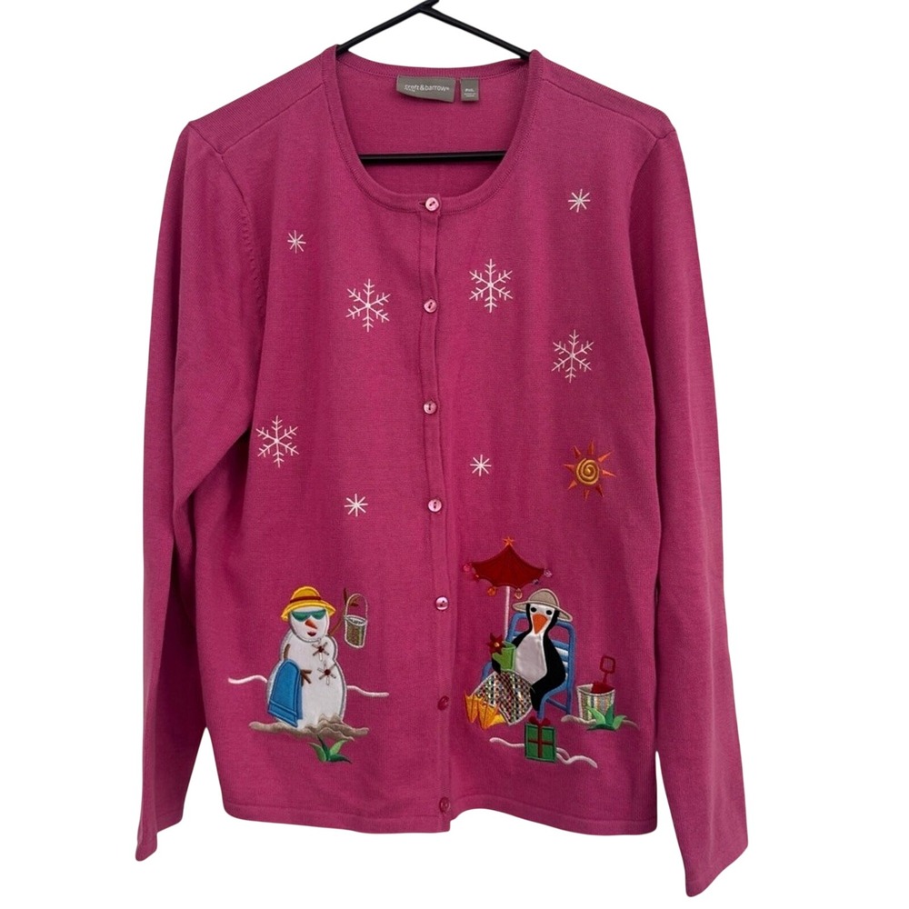 Croft‎ & Barrow Cardigan Women's PXL Pink Winter Holiday Button Down Sweater